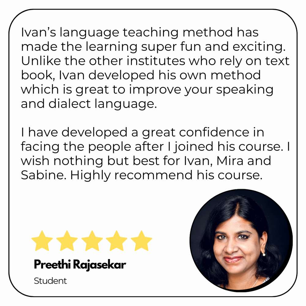 Written testimonial card from a Lightspeed German Learning student.