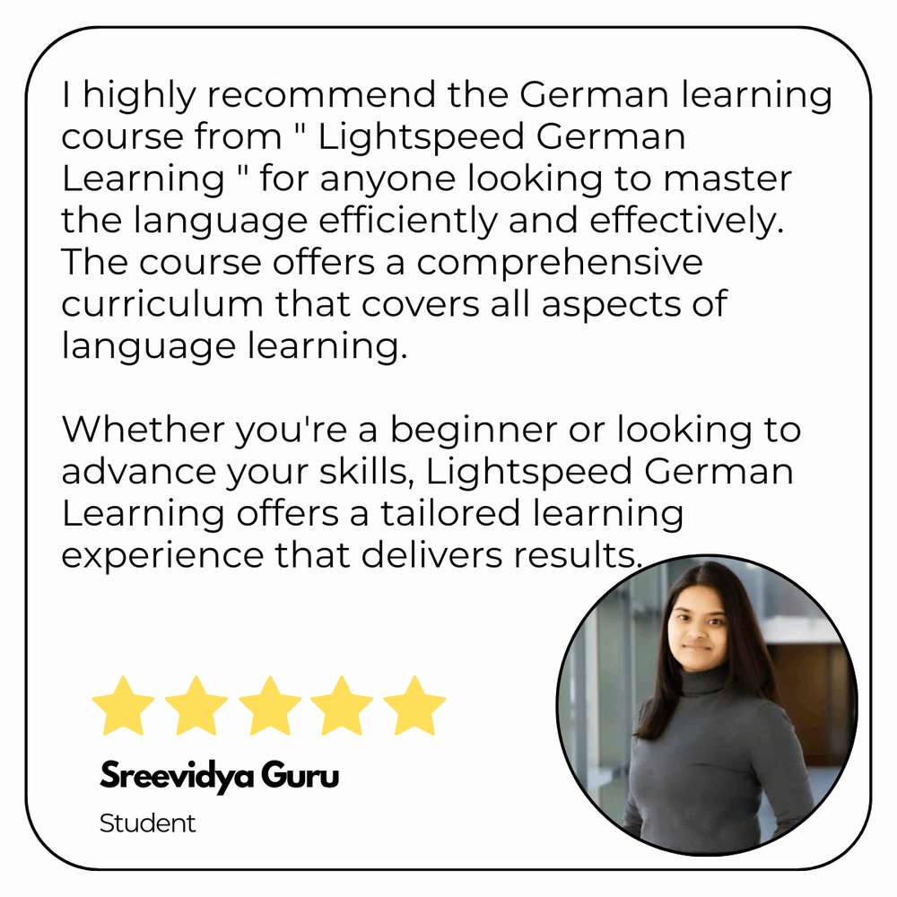 Written testimonial card from a Lightspeed German Learning student.